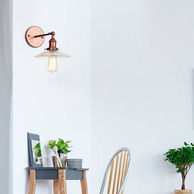 BowLift | 1 Light Wavy Wall Lamp Fixture Rustic Style Copper Ribbed Glass Wall Light for Dining Table