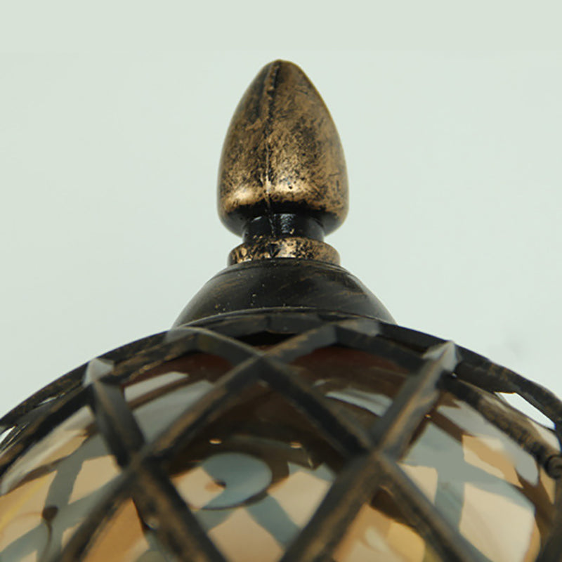 BowLift | 1 Light Amber Glass Wall Lamp Light Industrial Black Ball Dining Room Lighting Fixture with Cage