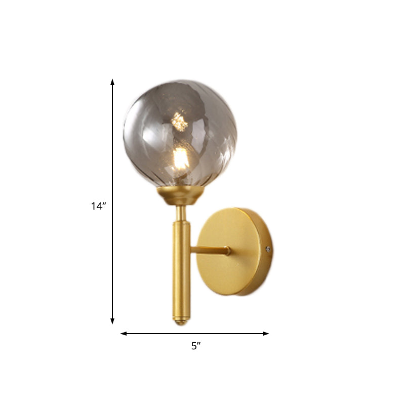 BowLift | 1 Bulb Globe Wall Mounted Light Fixture Modern Brass Smoked Textured Glass Lighting