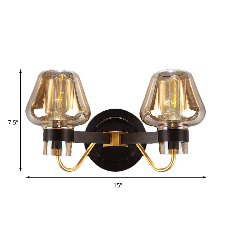 BowLift | 2-Lamp Mushroom Wall Light Modern Black Amber Glass Wall Lamp for Living Room