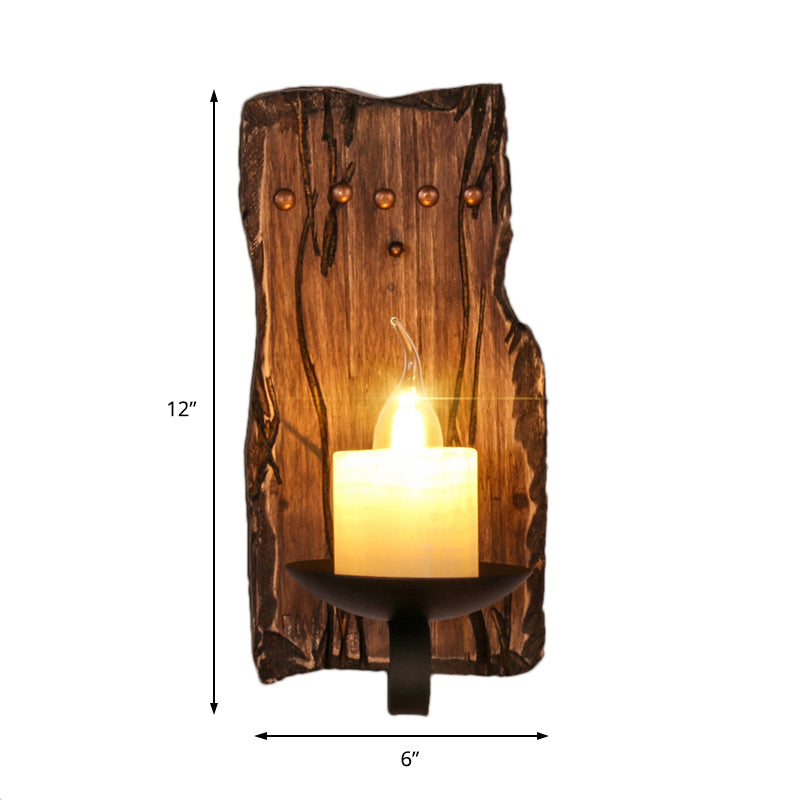 BowLift | Cylinder Coffee Shop Wall Light Fixture Artificial Marble 1 Light Brown Wall Lamp with Wood Semi-Cap/Base/Rectangle Base