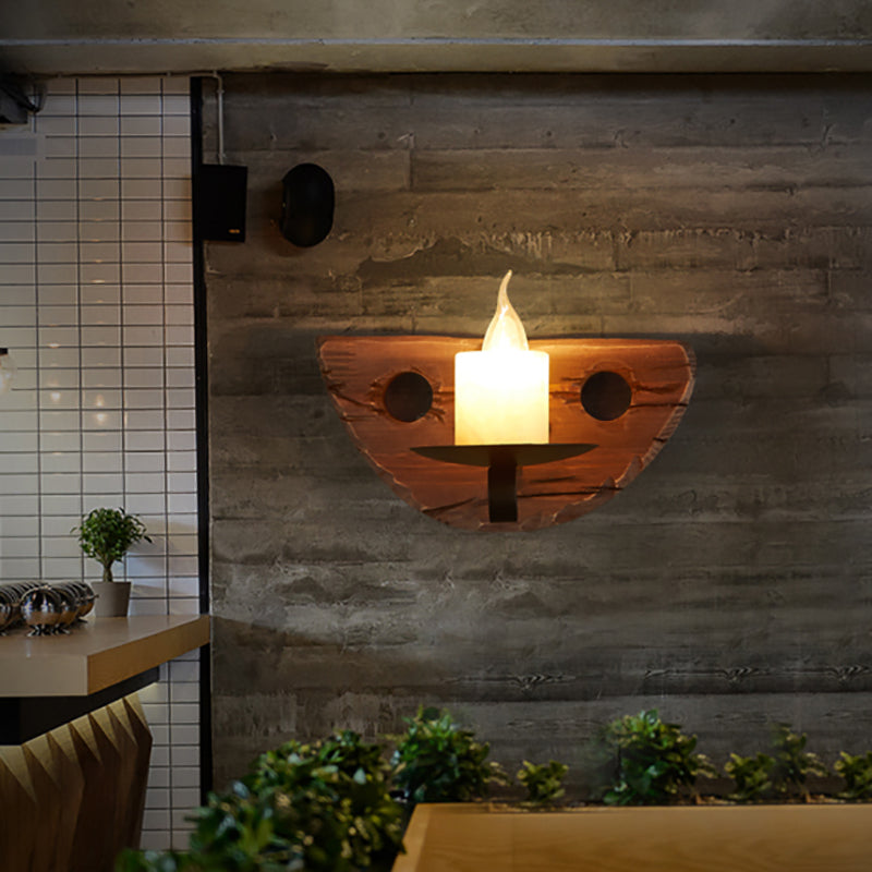 BowLift | Cylinder Coffee Shop Wall Light Fixture Artificial Marble 1 Light Brown Wall Lamp with Wood Semi-Cap/Base/Rectangle Base