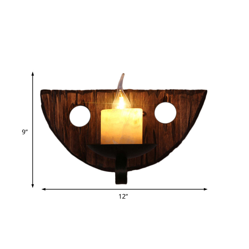 BowLift | Cylinder Coffee Shop Wall Light Fixture Artificial Marble 1 Light Brown Wall Lamp with Wood Semi-Cap/Base/Rectangle Base