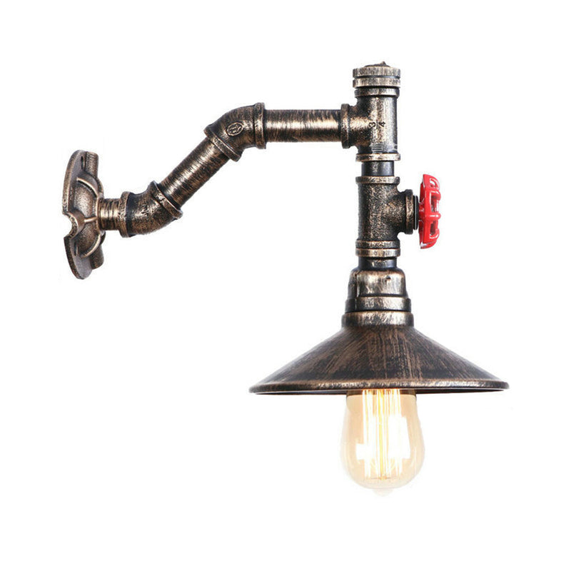 BowLift | 1 bulb conical wall mount light rustic style antique bronze metal wall lighting with piping
