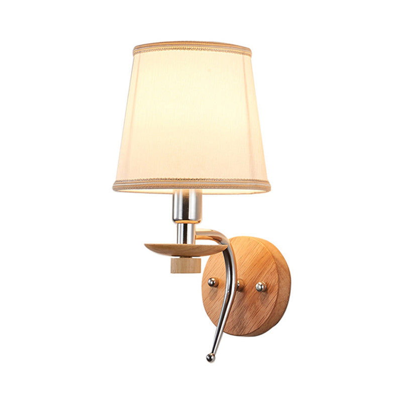 BowLift | 1-Bulb Tapered Wall Mount Contemporary White/Beige Fabric Wall Light for Corridor