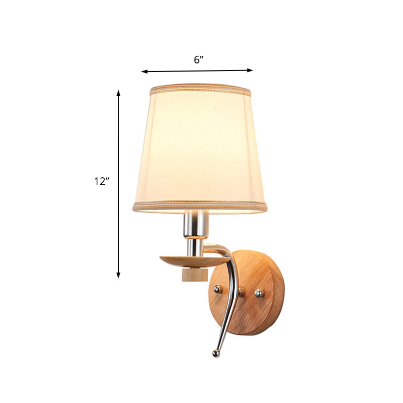 BowLift | 1-Bulb Tapered Wall Mount Contemporary White/Beige Fabric Wall Light for Corridor