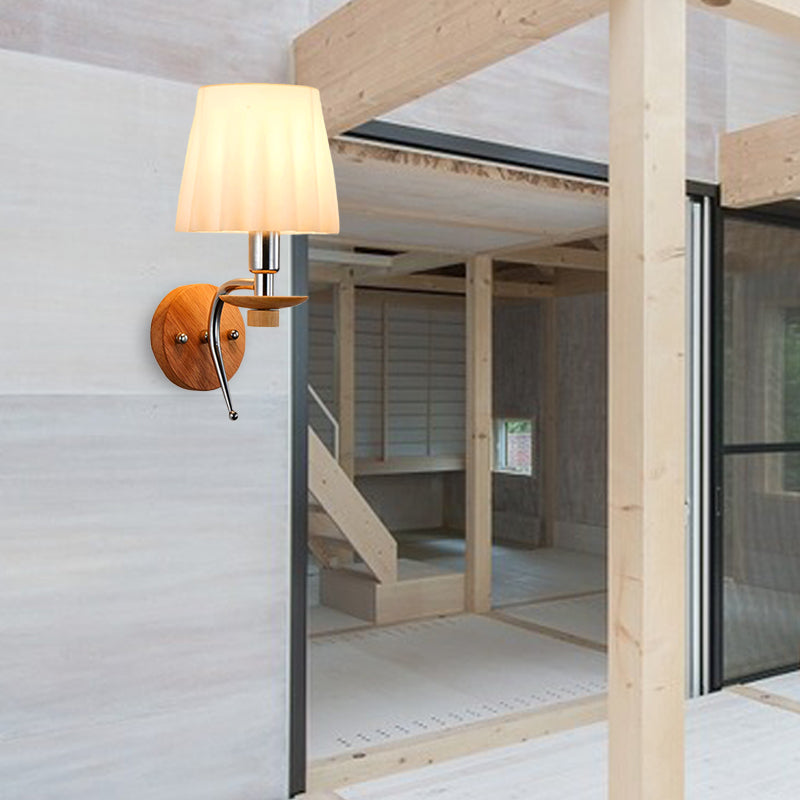 BowLift | 1-Bulb Tapered Wall Mount Contemporary White/Beige Fabric Wall Light for Corridor