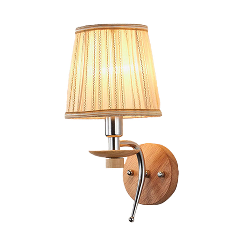 BowLift | 1-Bulb Tapered Wall Mount Contemporary White/Beige Fabric Wall Light for Corridor
