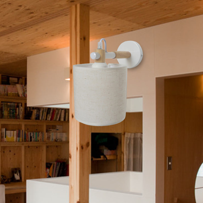 BowLift | 1 Bulb Cylinder Wall Mounted Light Simple Stylish White Fabric Wall Light Wall Lighting for Bedroom