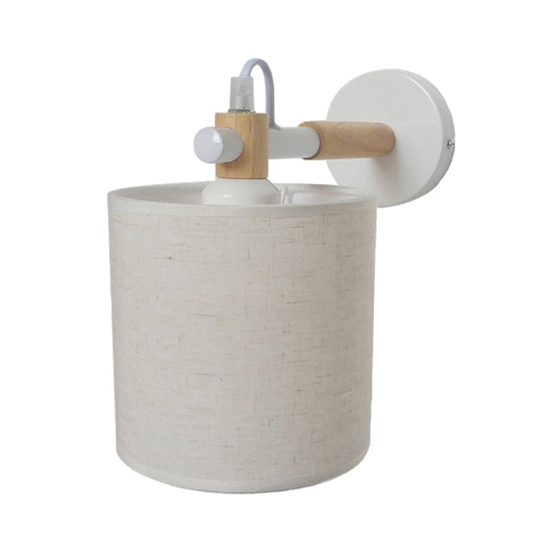 BowLift | Fabric Cylindrical Wall Light Modernist 1 Light Bedroom Wall Mounted Light with Wood Connection in Black/White
