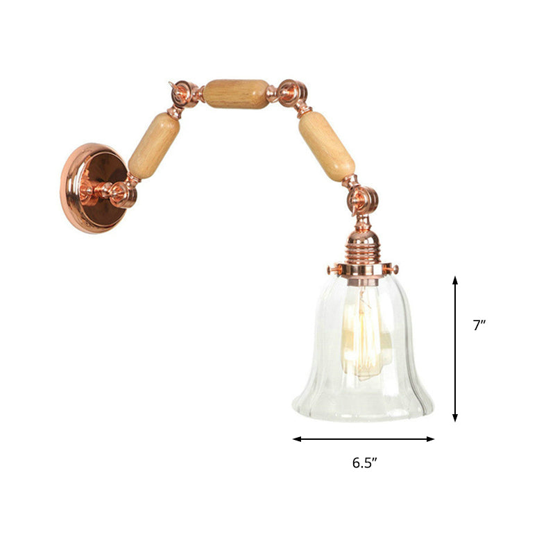BowLift | 1 Light Flared Wall Recessed Light Antique Rose Gold Clear Glass Wall Lamp with Long Extendable Arm