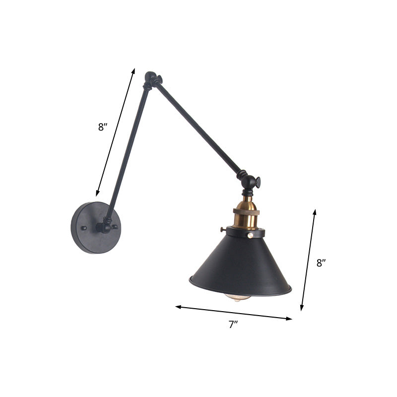 BowLift | 1 Light Adjustable Wall Lamp with Cone Shade Metal Retro Indoor Wall Lamp Light in Black/White