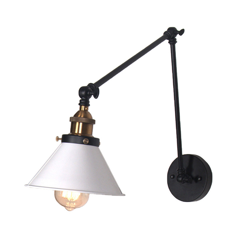 BowLift | 1 Light Adjustable Wall Lamp with Cone Shade Metal Retro Indoor Wall Lamp Light in Black/White