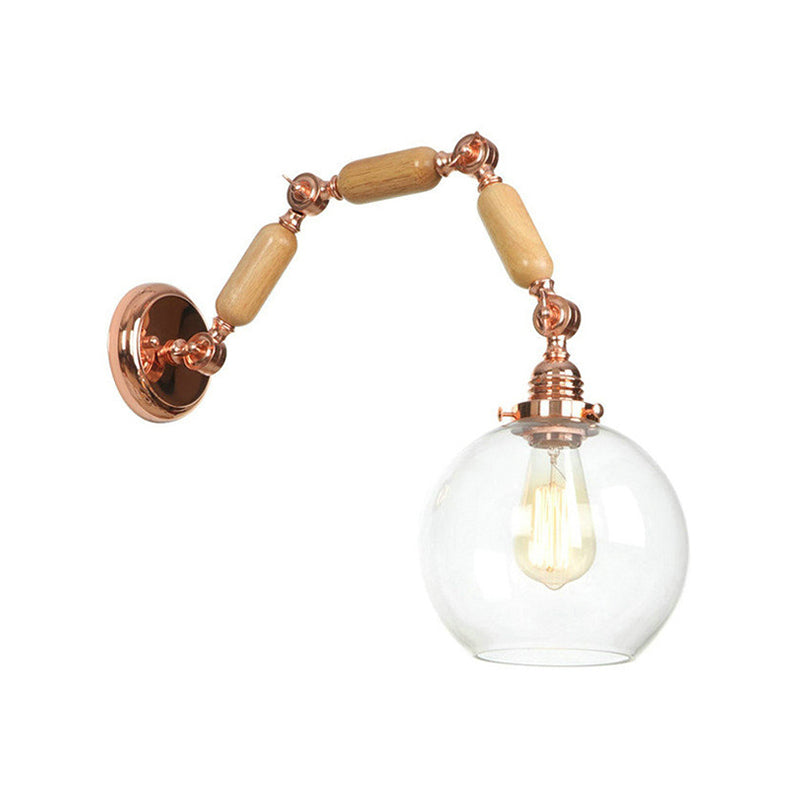 BowLift | Globe Living Room Wall Lamp Antique Clear Glass 1 Light Pink Gold Wall Lamp with Retractable Arm