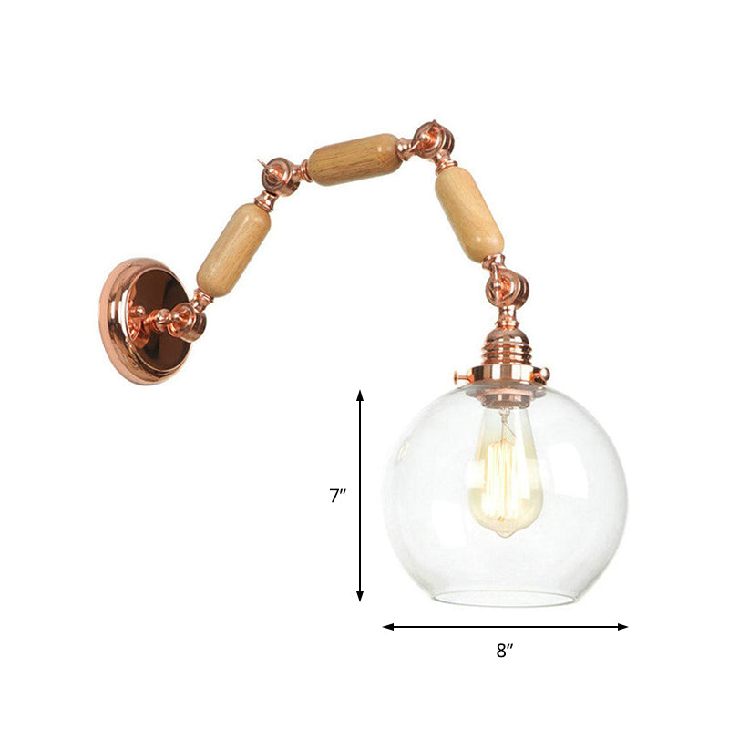 BowLift | Globe Living Room Wall Lamp Antique Clear Glass 1 Light Pink Gold Wall Lamp with Retractable Arm