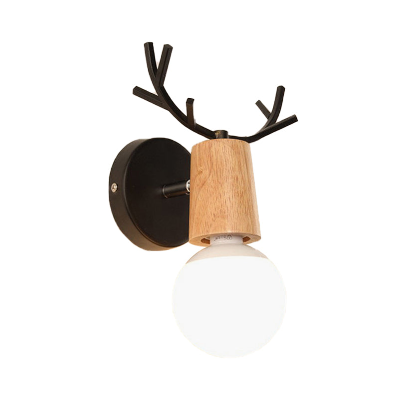 BowLift | 1 Light Bare Bulb Wall Lamp Modern Style Black/White Finish Metal and Wood Wall Lighting with Deer Side