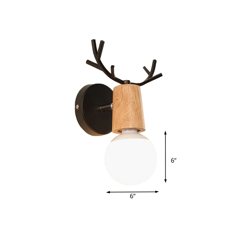 BowLift | 1 Light Bare Bulb Wall Lamp Modern Style Black/White Finish Metal and Wood Wall Lighting with Deer Side
