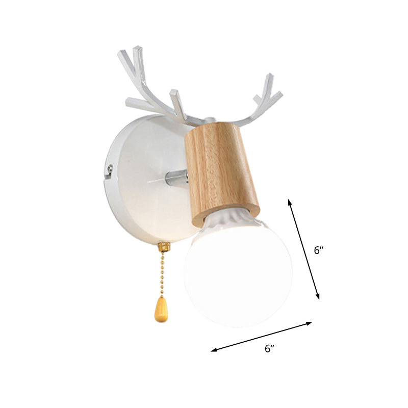 BowLift | 1 Light Bare Bulb Wall Lamp Modern Style Black/White Finish Metal and Wood Wall Lighting with Deer Side