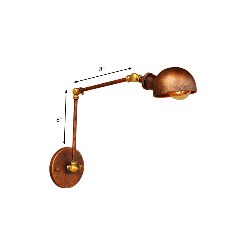 BowLift | 4"/6.5" Dia Domed Metal Wall Lamp Fixture Vintage Style 1 Head Study Room Adjustable Wall Light in Rust