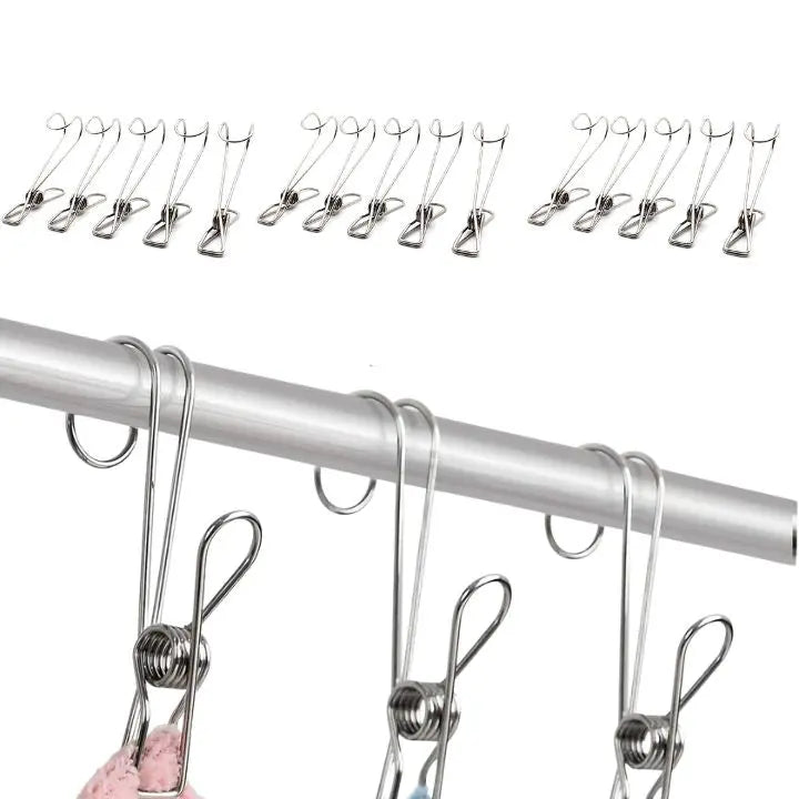 BowLift | 15 pieces | Stainless steel clips with hooks – Safe hanging & space-saving storage