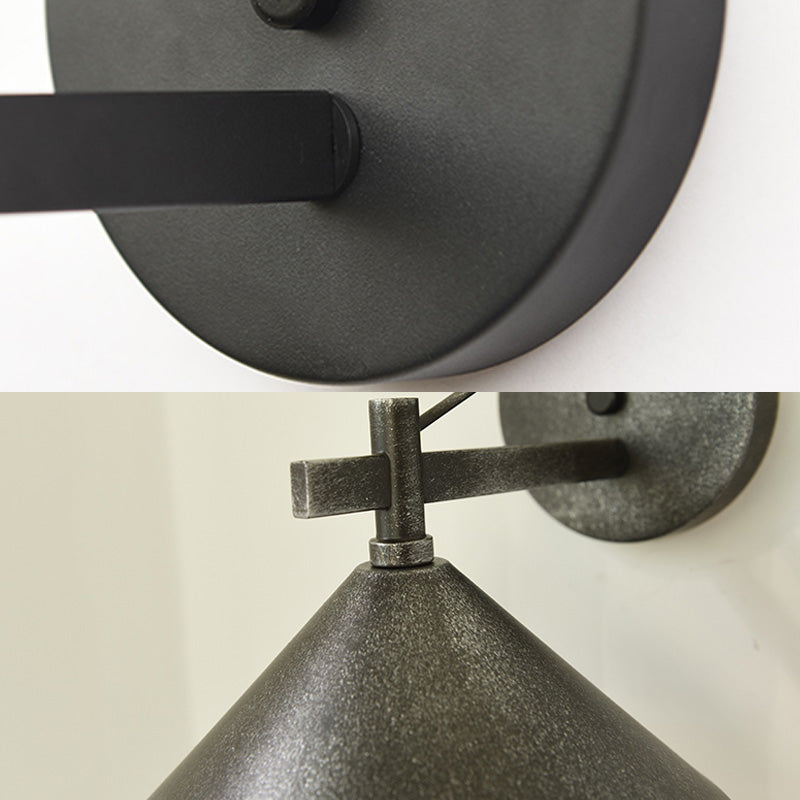 BowLift | 1 Metal Wall Lamp Light Industrial Aged Silver/Bronze Cone Dining Room Lighting Fixture