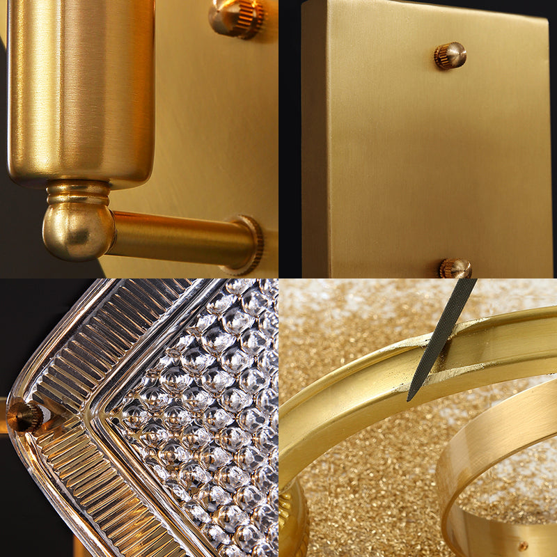 BowLift | 1 Bulb Rhombus Wall Light Fixture Modern Stylish Metal and Clear Crystal Wall Lamp in Brass Finish