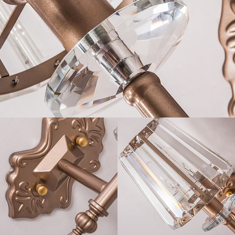 BowLift | Faceted Crystal Wall Light with Conical Shade Modernist 1/2-Light Wall Lamp in Copper for Bedroom