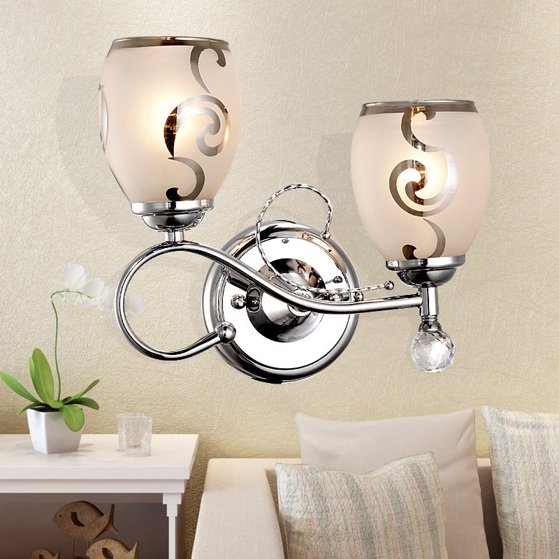 BowLift | 2 Bulb Bowl Wall Lighting Modern Style Glass Wall Lighting with Crystal Ball in Chrome for Living Room