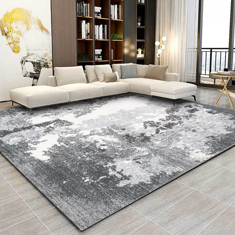 BowLift | Gray and white contemporary carpet polyester abstract rug washable non-slip backing rug for the living room