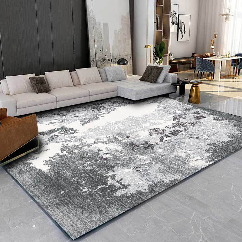 BowLift | Gray and white contemporary carpet polyester abstract rug washable non-slip backing rug for the living room