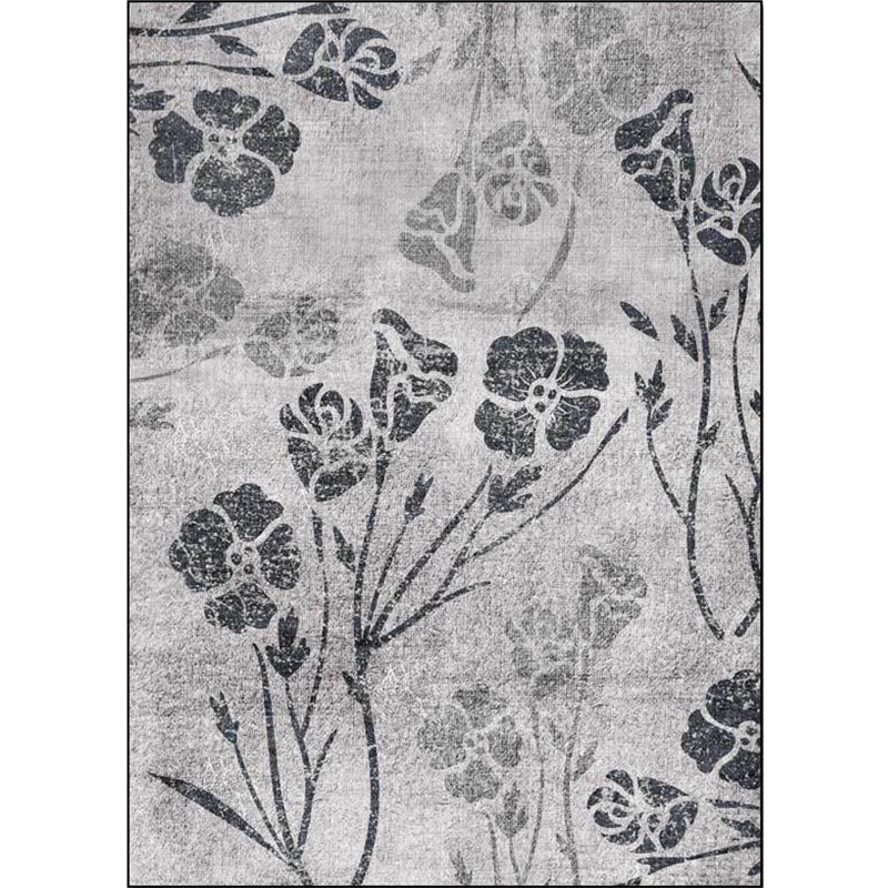 BowLift | Gray Shabby Chic Rug Polyester Floral Pattern Rug Washable Non-Slip Back Rug for Living Room