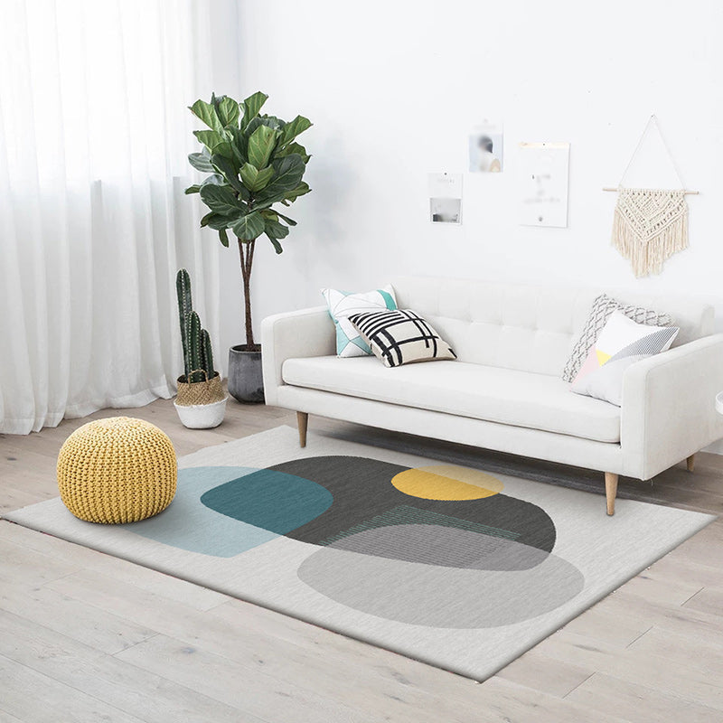 BowLift | Gray Bedroom Carpet Novelty Color Block Irregular Shape Pattern Area Rug Polyester Anti-Slip Bottom Washable Rug