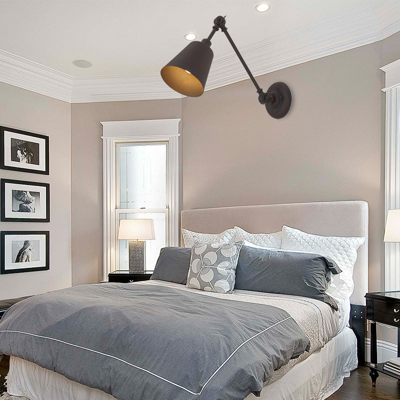 BowLift | 1 Light Metal Wall Lamp Contemporary Black/Rust Colored Tailored Bedroom Wall Lamp Sconces with Adjustable Arm