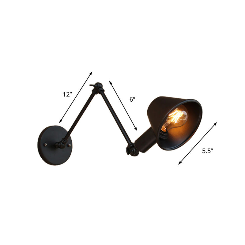 BowLift | 1 Bulb Wall Lighting Vintage Industrial Conical Shade Metal Wall Lamp in Black/Rust for the Study