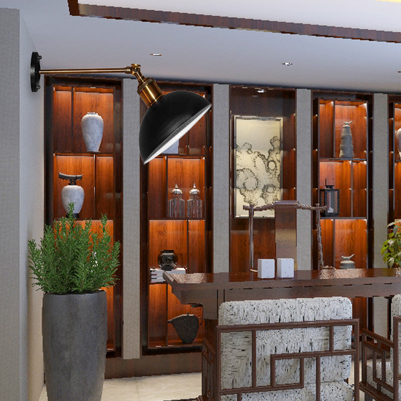 BowLift | 1 Light Wall Lamp Loft Style Dome/Drum Shade Metal Adjustable Wall Lamp in Black for Bedroom