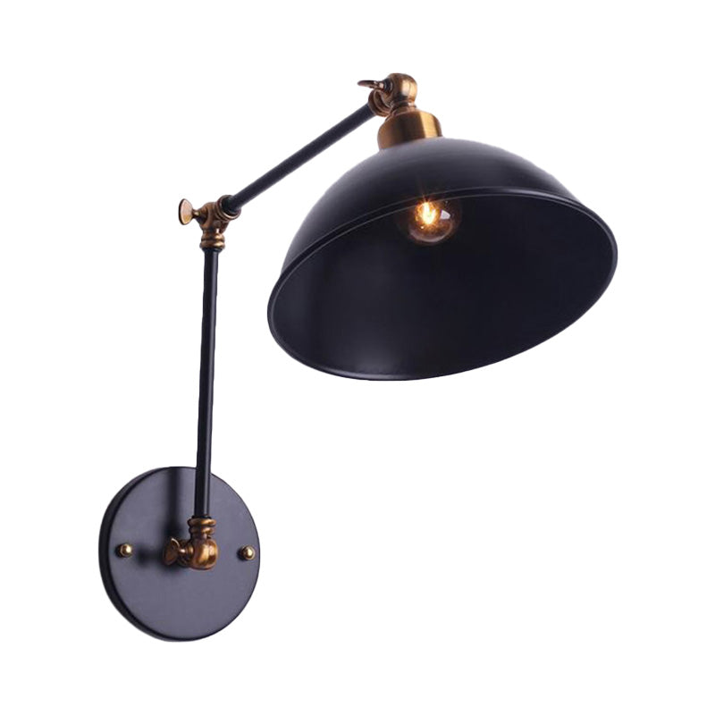 BowLift | 1 Bulb Wall Light Vintage Swivel Arm Metal Wall Lighting with Bowl Light in Black for Staircase