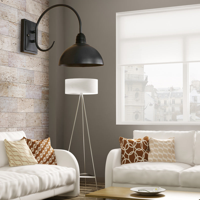 BowLift | 1 Head Wall Sconce Retro Dome Shade Metal Sconce Light Fixture with Curved Arm in Black