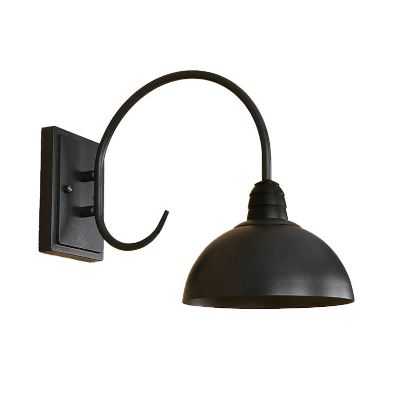 BowLift | 1 Head Wall Sconce Retro Dome Shade Metal Sconce Light Fixture with Curved Arm in Black