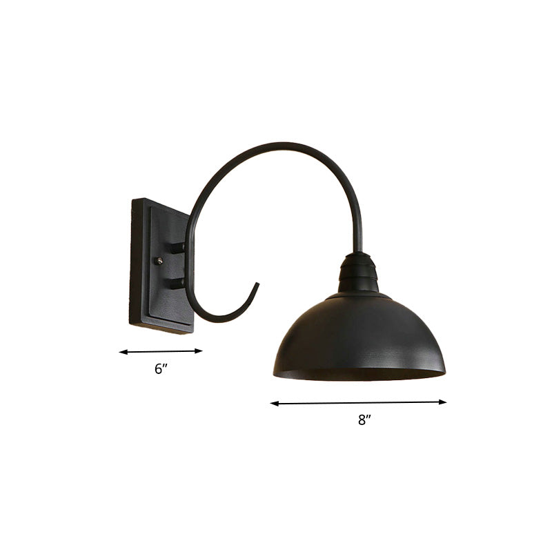 BowLift | 1 Head Wall Sconce Retro Dome Shade Metal Sconce Light Fixture with Curved Arm in Black