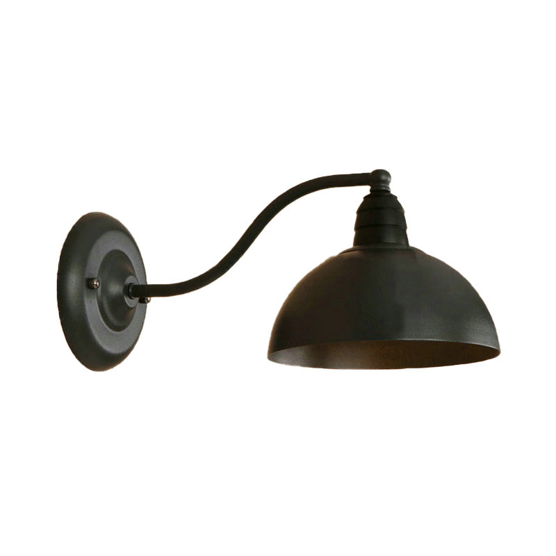 BowLift | 1 Head Wall Sconce Retro Dome Shade Metal Sconce Light Fixture with Curved Arm in Black