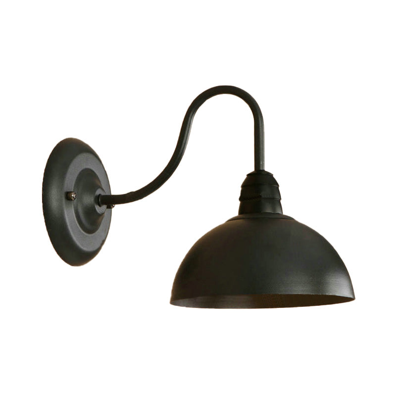 BowLift | 1 Head Wall Sconce Retro Dome Shade Metal Sconce Light Fixture with Curved Arm in Black