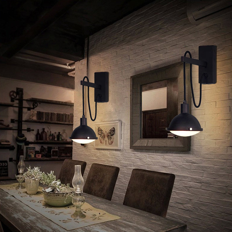 BowLift | 1 Light Wall Lighting Farm Bowl Shade Metallic Wall Lamp in Black for Dining Room