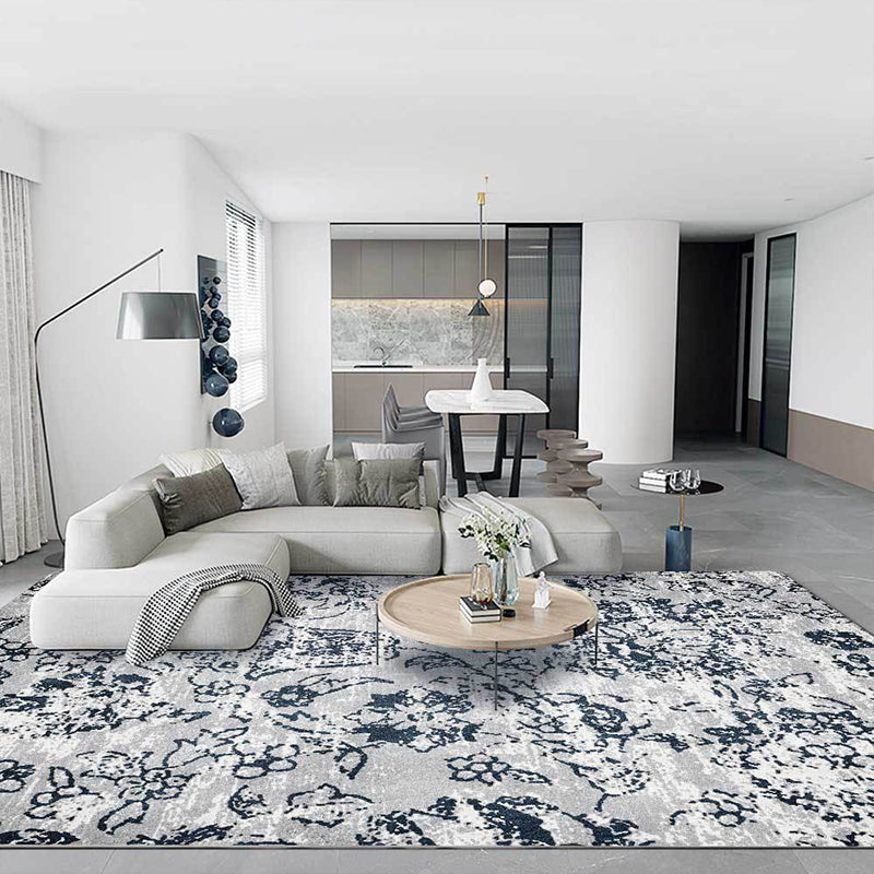 BowLift | Gray Shabby Chic Rug Polyester Floral Pattern Rug Machine Washable Non-Slip Backing Rug for the Living Room