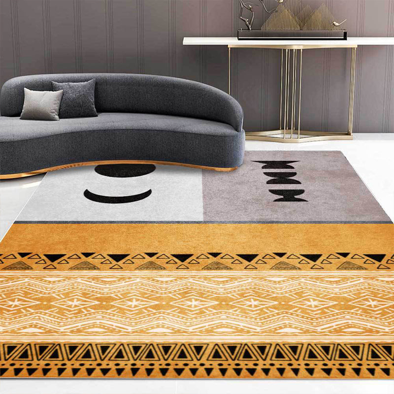 BowLift | Funky Tribal Print Carpet Yellow Vintage Carpet Polyester Machine Washable Anti-Slip Rug for Bedroom