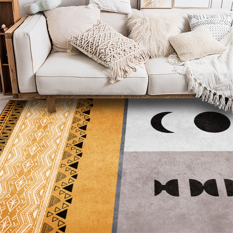 BowLift | Funky Tribal Print Carpet Yellow Vintage Carpet Polyester Machine Washable Anti-Slip Rug for Bedroom