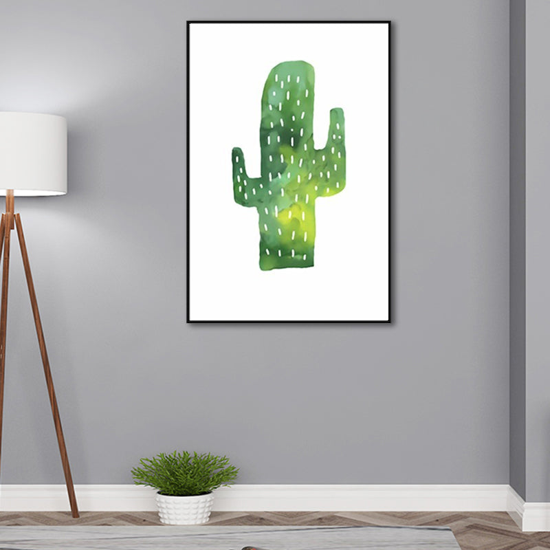 BowLift | Tropical cactus painting art print living room canvas in green on white, texture