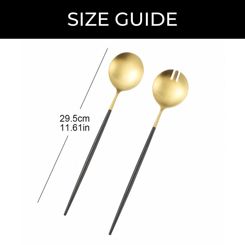 BowLift | Black and gold salad cutlery and serving utensils set