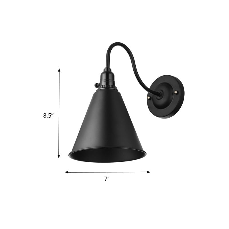 BowLift | 1 head gooseneck wall light with conical shade industrial black metal wall lamp for the dining room