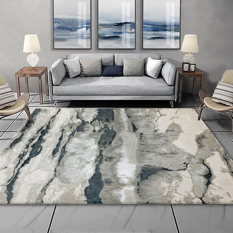 BowLift | Gray Oriental Carpet Polyester Ink Wash Painting Pattern Carpet Washable Non-Slip Base Carpet for Living Room