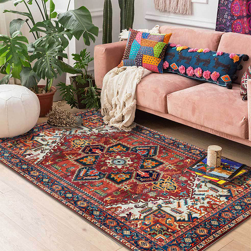 BowLift | Retro Medallion Pattern Carpet Red Persian Carpet Polyester Machine Washable Non-Slip Area Rug for Bedroom